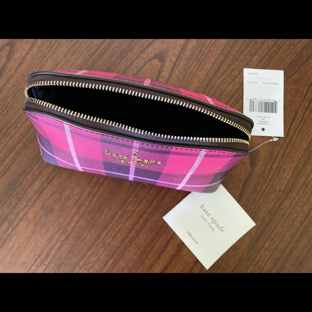 NWT KATE SPADE STACI PLAID SMALL COSMETIC CASE